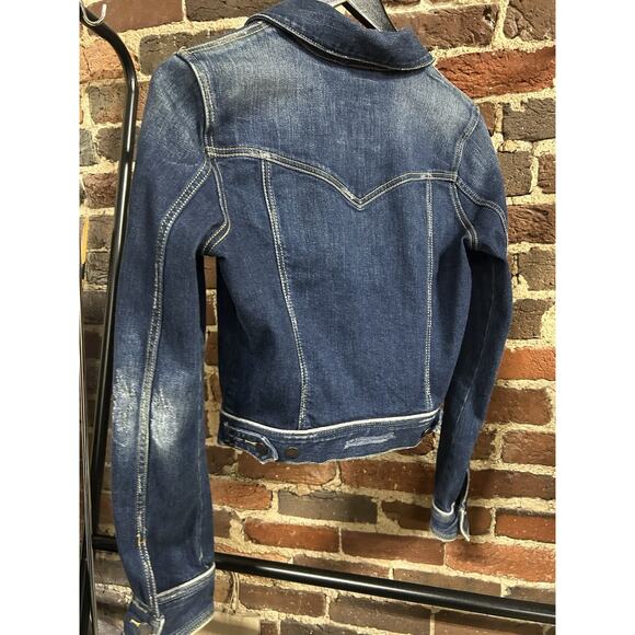 Abercrombie & Fitch Women's Blue Jean Distressed Crop Waist Denim Jean Jacket M - Picture 10 of 11